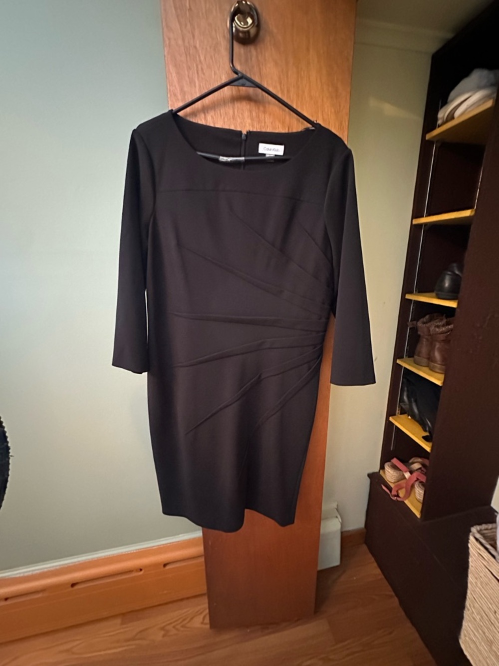 Calvin Klein Black Long Sleeve Sheath Dress with Seamed Detail